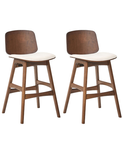 Armless Barstools Set Of 2 In Light Beige Fabric, Rubberwood Frame For Dining Area