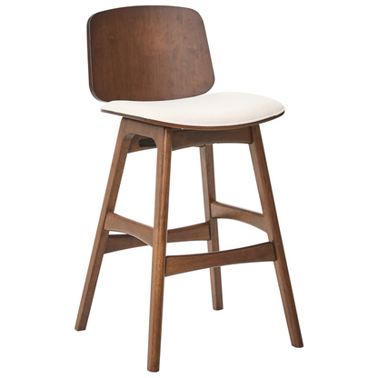 Armless Barstools Set Of 2 In Light Beige Fabric, Rubberwood Frame For Dining Area