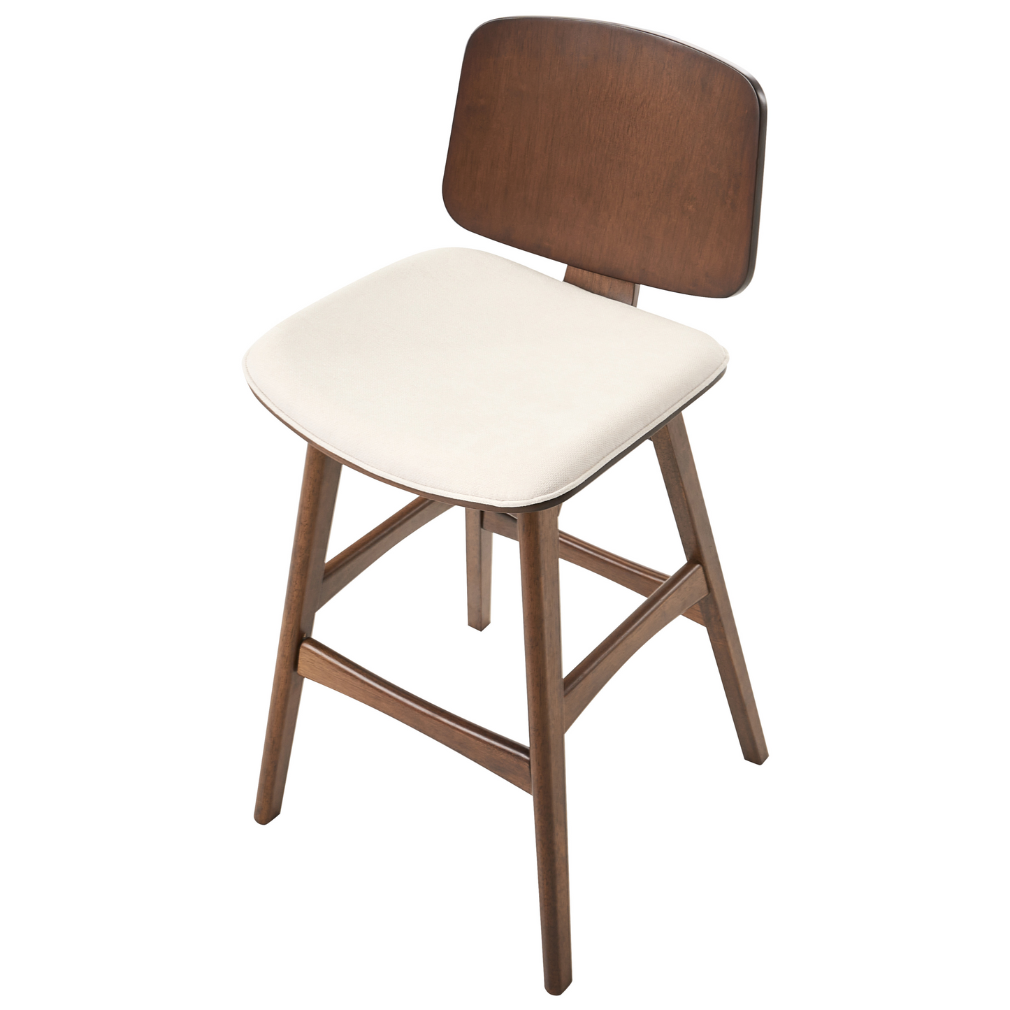 Armless Barstools Set Of 2 In Light Beige Fabric, Rubberwood Frame For Dining Area
