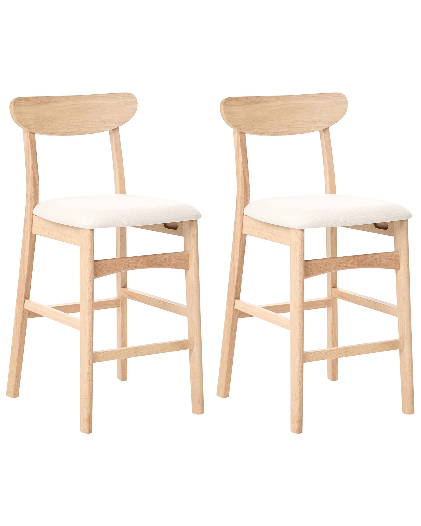 Set of2 Bar Chairs Beige Brown Rubberwood Frame Armless Retro