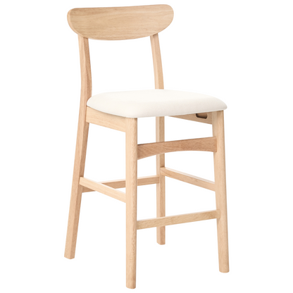 Set of2 Bar Chairs Beige Brown Rubberwood Frame Armless Retro