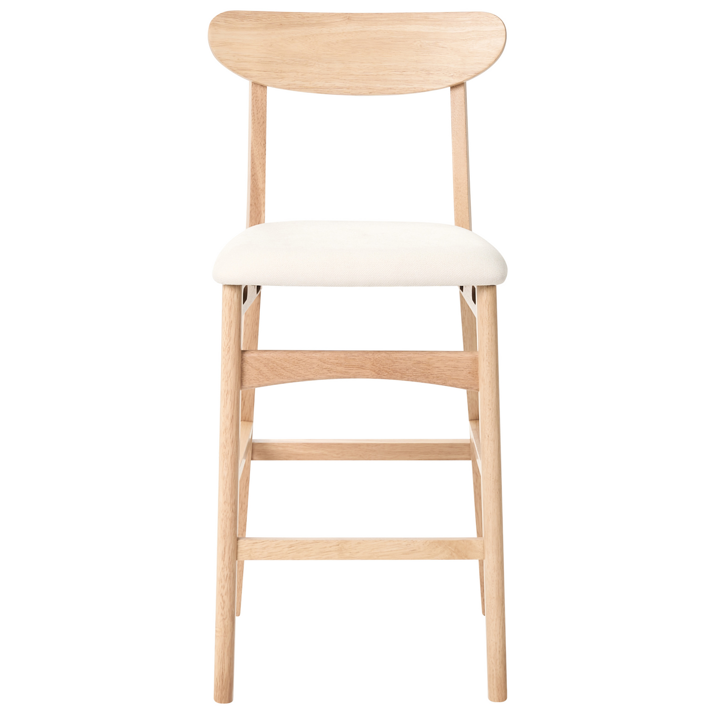 Set of2 Bar Chairs Beige Brown Rubberwood Frame Armless Retro
