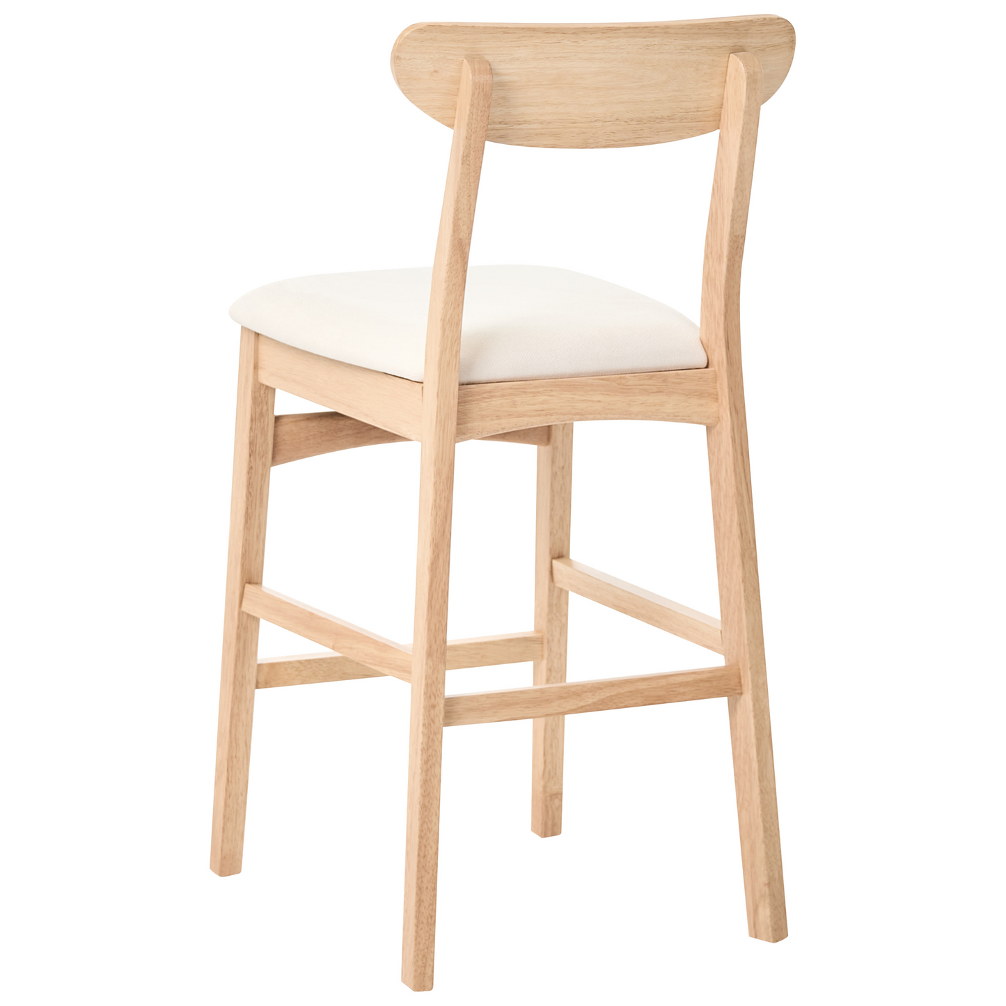 Set of2 Bar Chairs Beige Brown Rubberwood Frame Armless Retro