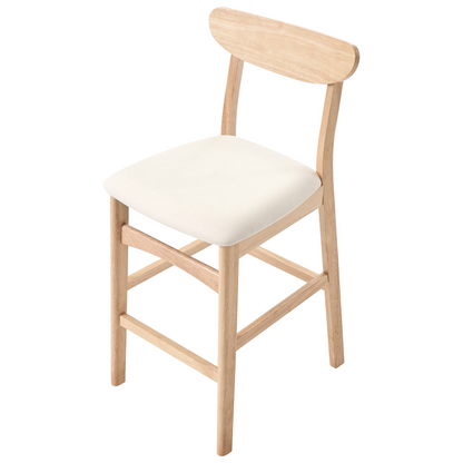 Set of2 Bar Chairs Beige Brown Rubberwood Frame Armless Retro