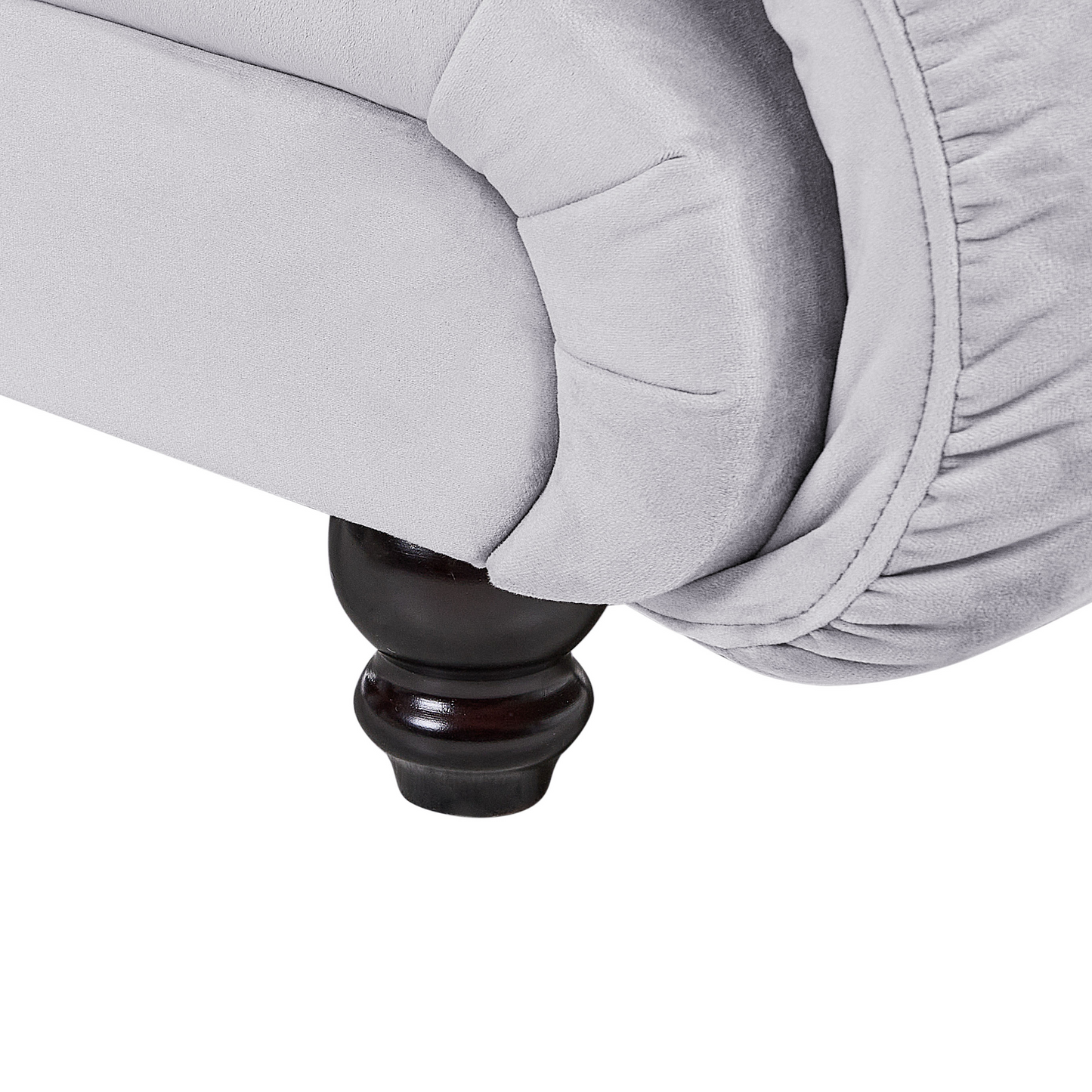 Left Hand Grey Velvet Chaise Lounge Black Legs Biscuit Padding