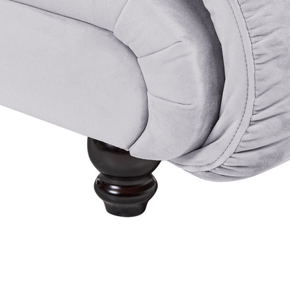 Left Hand Grey Velvet Chaise Lounge Black Legs Biscuit Padding