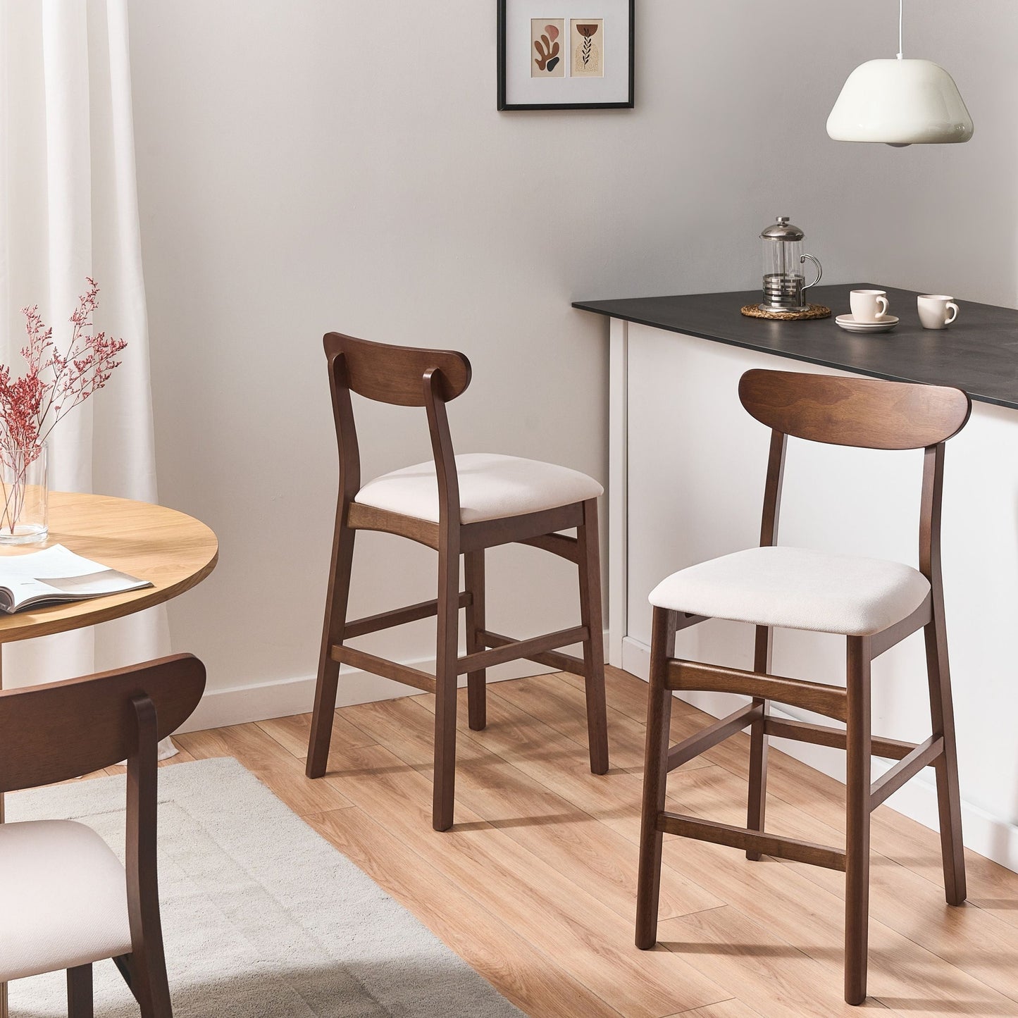 Asteria Home Bar Chairs Set Of 2 Brown Beige Rubberwood