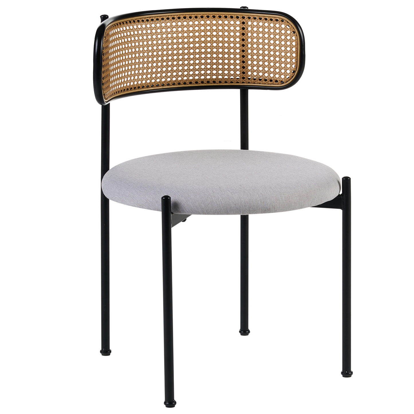 Home Set Of 2 Accent Dining Chairs Black Metal Frame Grey Fabric Seats Viennese Braid Back