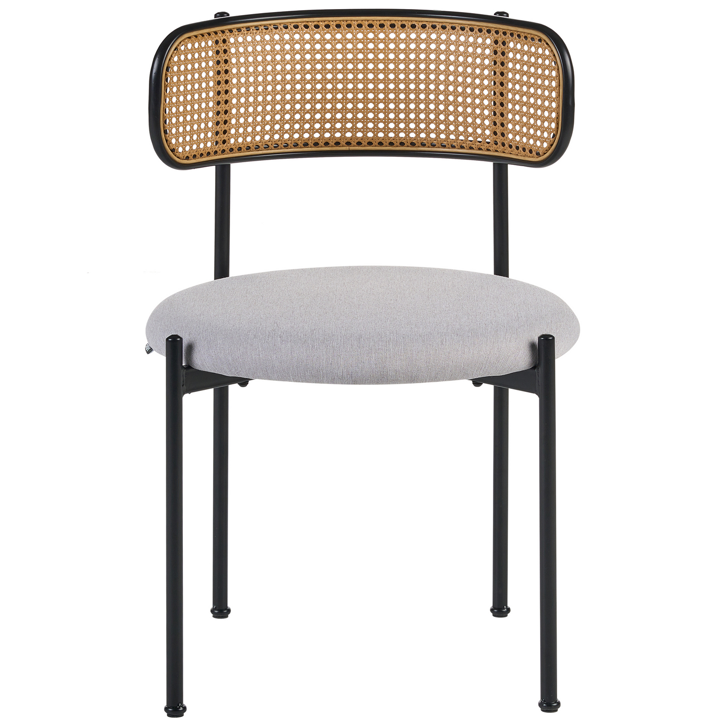 Home Set Of 2 Accent Dining Chairs Black Metal Frame Grey Fabric Seats Viennese Braid Back