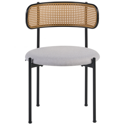Home Set Of 2 Accent Dining Chairs Black Metal Frame Grey Fabric Seats Viennese Braid Back