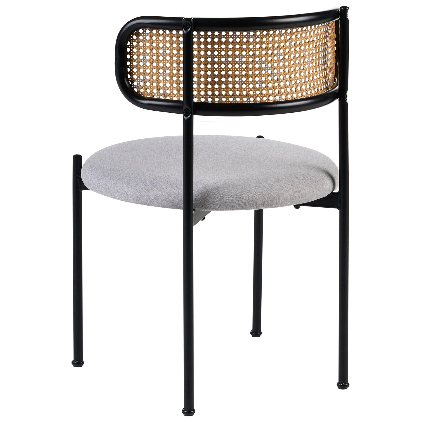Home Set Of 2 Accent Dining Chairs Black Metal Frame Grey Fabric Seats Viennese Braid Back