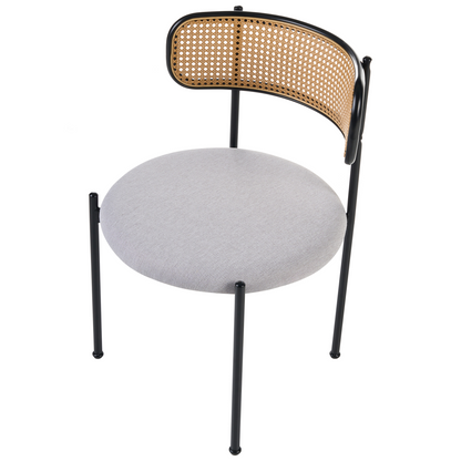 Home Set Of 2 Accent Dining Chairs Black Metal Frame Grey Fabric Seats Viennese Braid Back