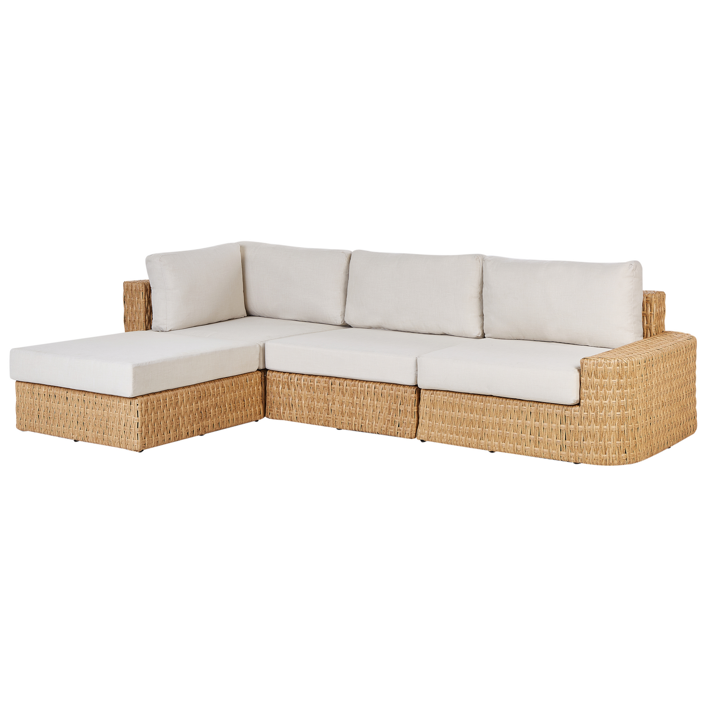 Corner Sofa Garden Set Beige PE Rattan 4 Seater with Tray