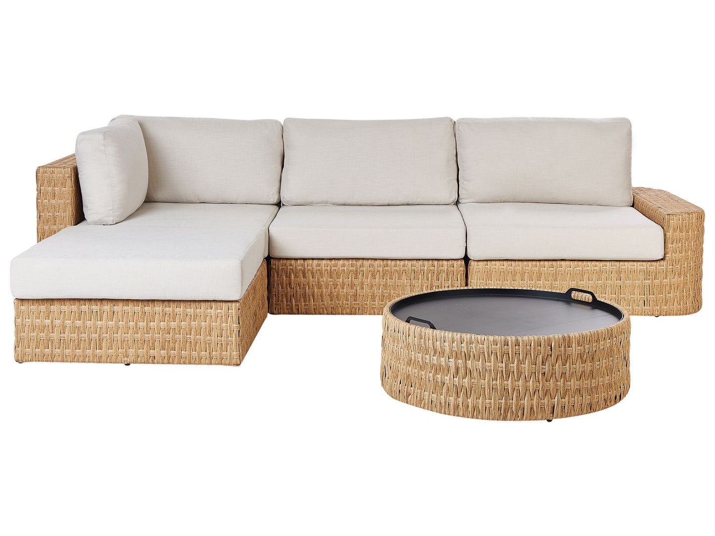 Corner Sofa Garden Set Beige PE Rattan 4 Seater with Tray