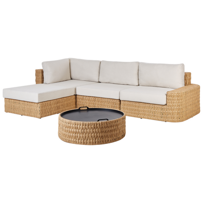 Corner Sofa Garden Set Beige PE Rattan 4 Seater with Tray