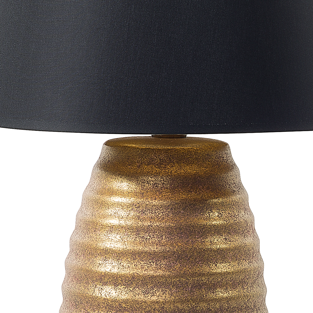 Table Lamp Gold Ceramic Base Black Fabric Cone Shade Bedside Light For Elegant Living Rooms