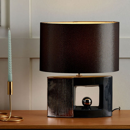 Grey Ceramic Table Lamp With Fabric Drum Shade