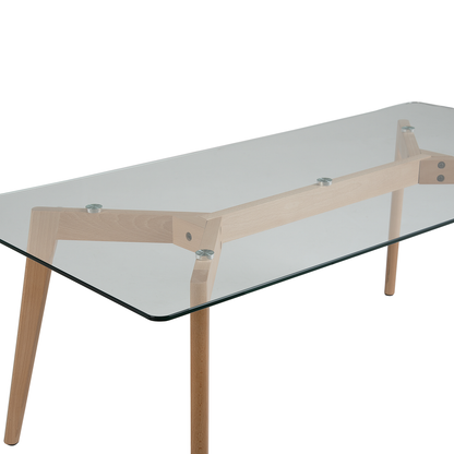 Glass Top Coffee Table 120 x 60 Rectangular With Beech Legs