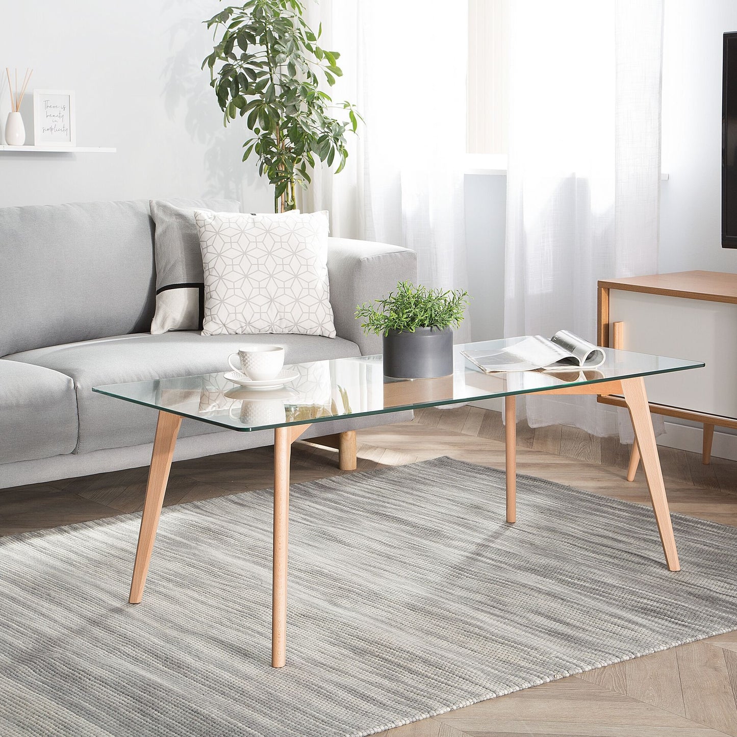 Glass Top Coffee Table 120 x 60 Rectangular With Beech Legs