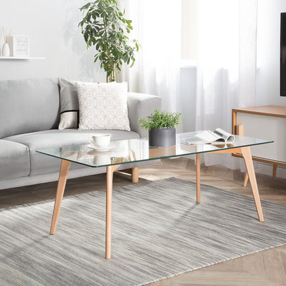 Glass Top Coffee Table 120 x 60 Rectangular With Beech Legs