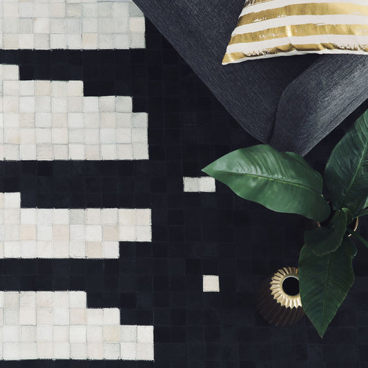 Couture Cowhide Area Rug Black White 80 x 150cm Handcrafted Geometric