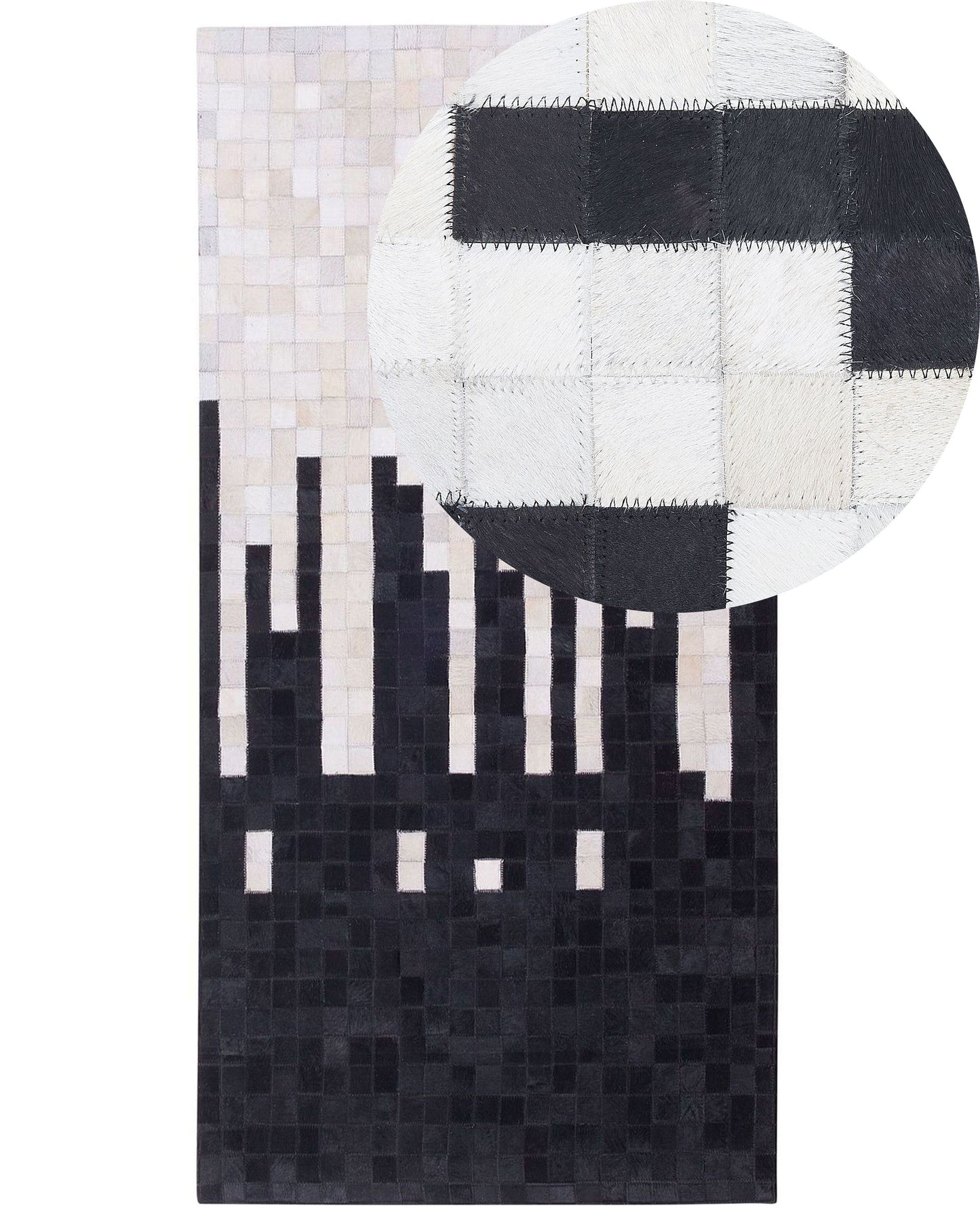 Couture Cowhide Area Rug Black White 80 x 150cm Handcrafted Geometric