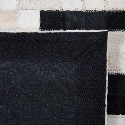 Couture Cowhide Area Rug Black White 80 x 150cm Handcrafted Geometric