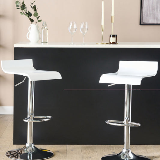Set Of 2 White Bar Stools With Footrest Swivel Gas Lift