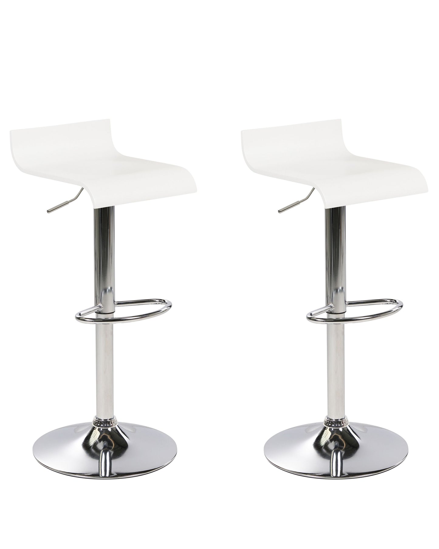 Set Of 2 White Bar Stools With Footrest Swivel Gas Lift