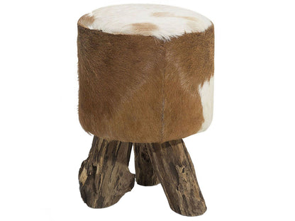 Rustic Teak Goat Leather Footstool Tripod Legs