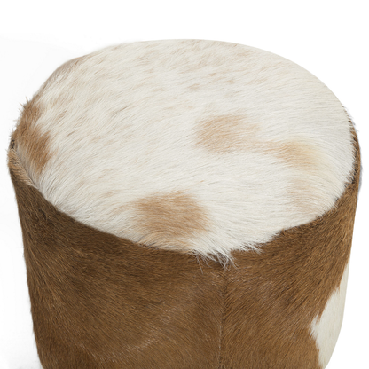 Rustic Teak Goat Leather Footstool Tripod Legs