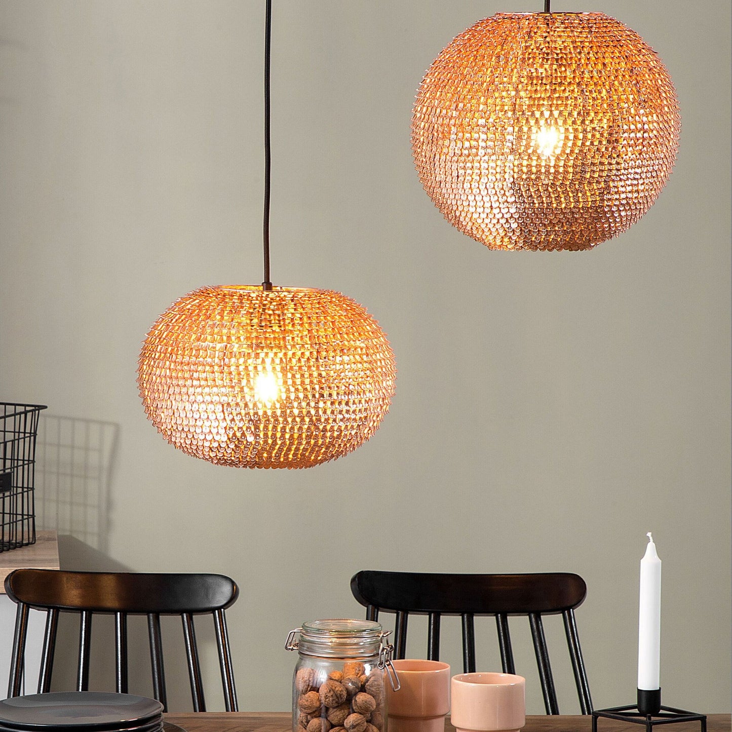 Pendant Light Copper Globe Sparkle Scale Shade