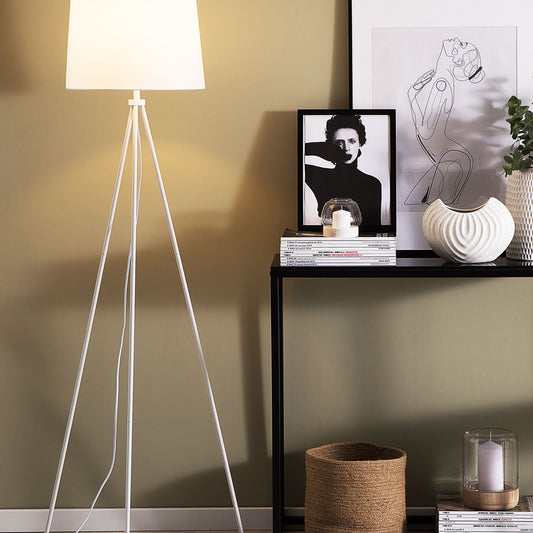 Brightline Floor Lamp White Metal 149cm Tripod Polycotton Drum Shade