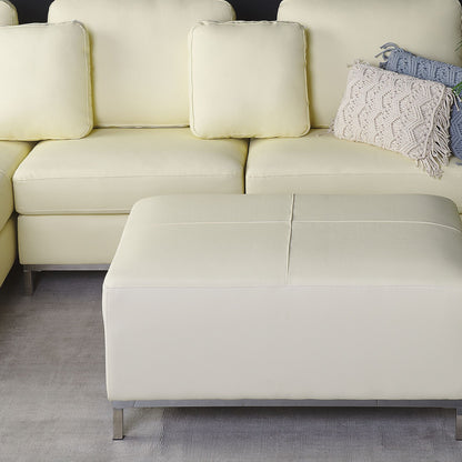 Aurea Beige Genuine Leather Ottoman Footstool Minimalist Rectangular