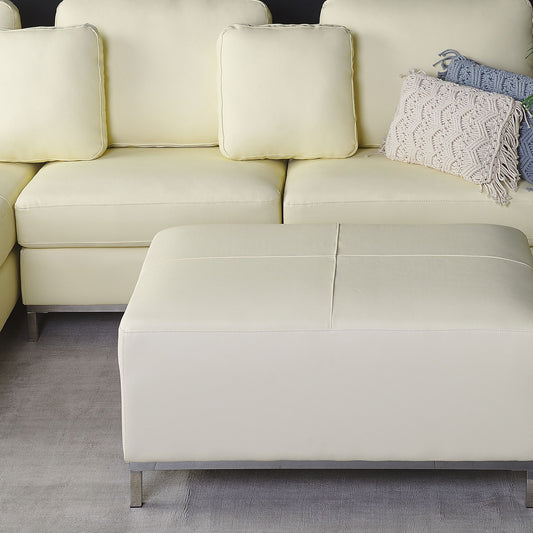 Aurea Beige Genuine Leather Ottoman Footstool Minimalist Rectangular