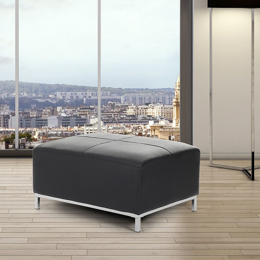 Luxor Black Genuine Leather Ottoman Footstool Rectangular