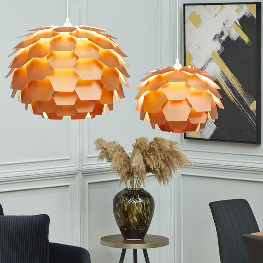Copper Pine Cone Pendant Lamp With Globe Shade