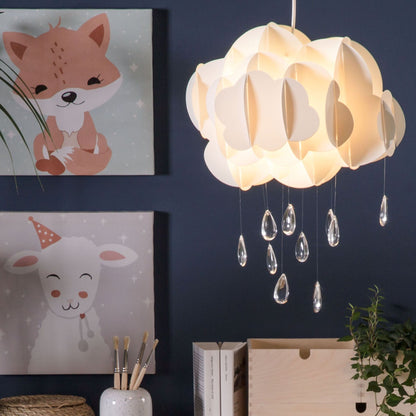 Pendant Lamp White Floating Cloud With Crystal Raindrops