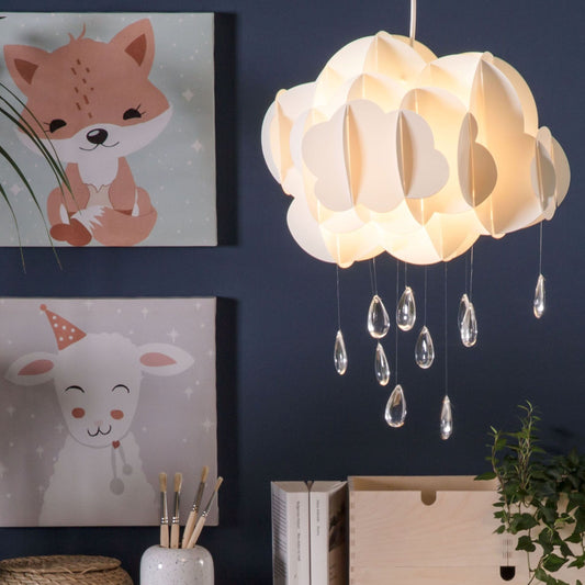 Pendant Lamp White Floating Cloud With Crystal Raindrops