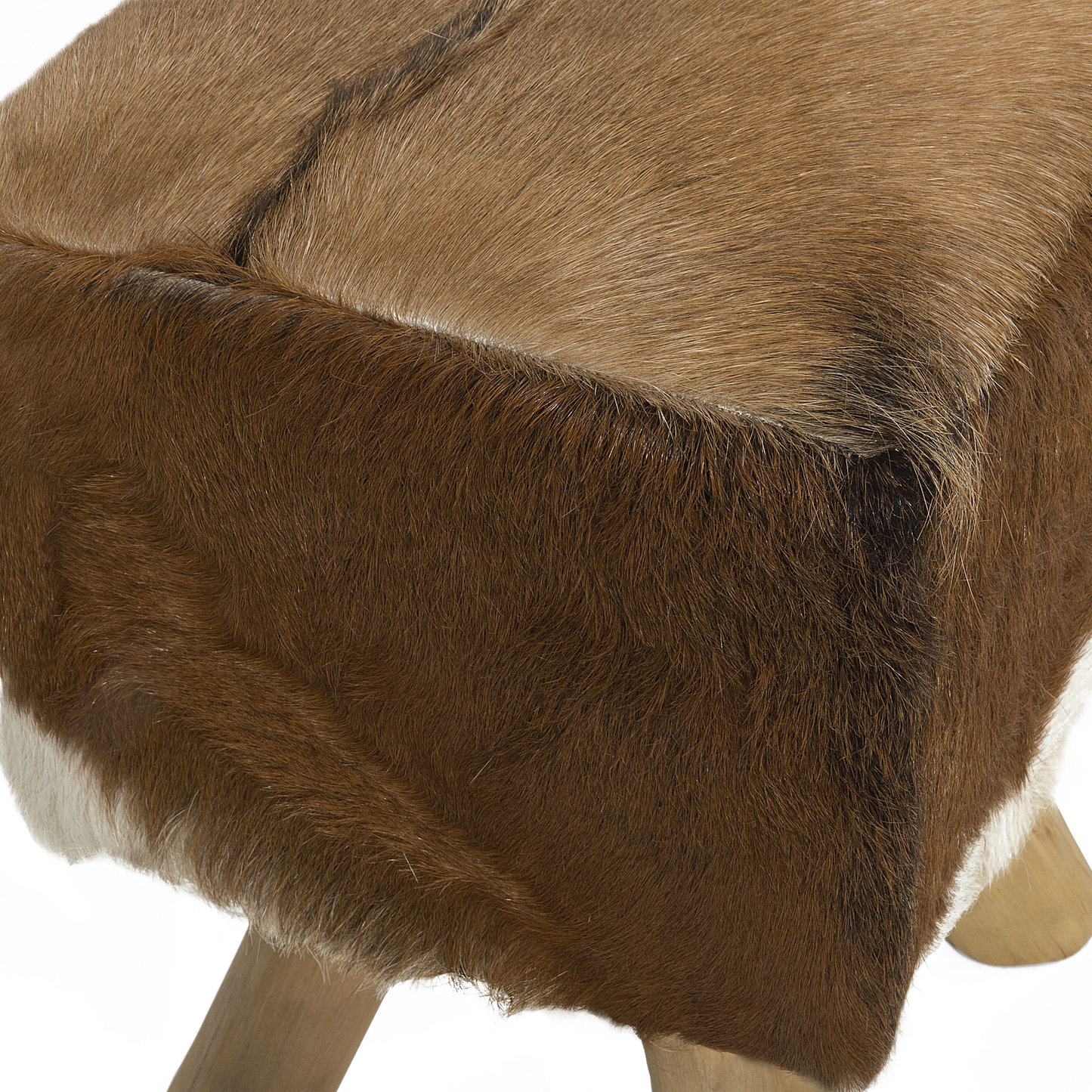 Footstool Animal Print Lambskin Leather With Teak Legs