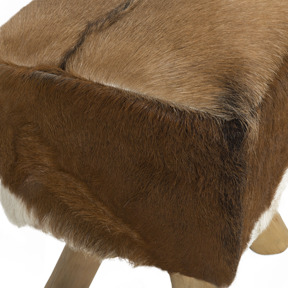 Footstool Animal Print Lambskin Leather With Teak Legs