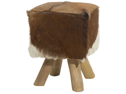Footstool Animal Print Lambskin Leather With Teak Legs