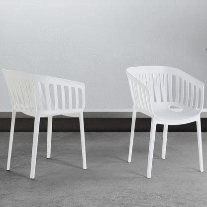White Indoor Outdoor Stackable Slatted Back Dining Chair