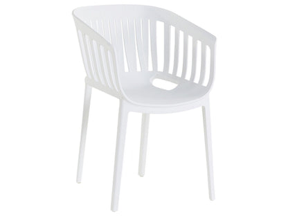 White Indoor Outdoor Stackable Slatted Back Dining Chair