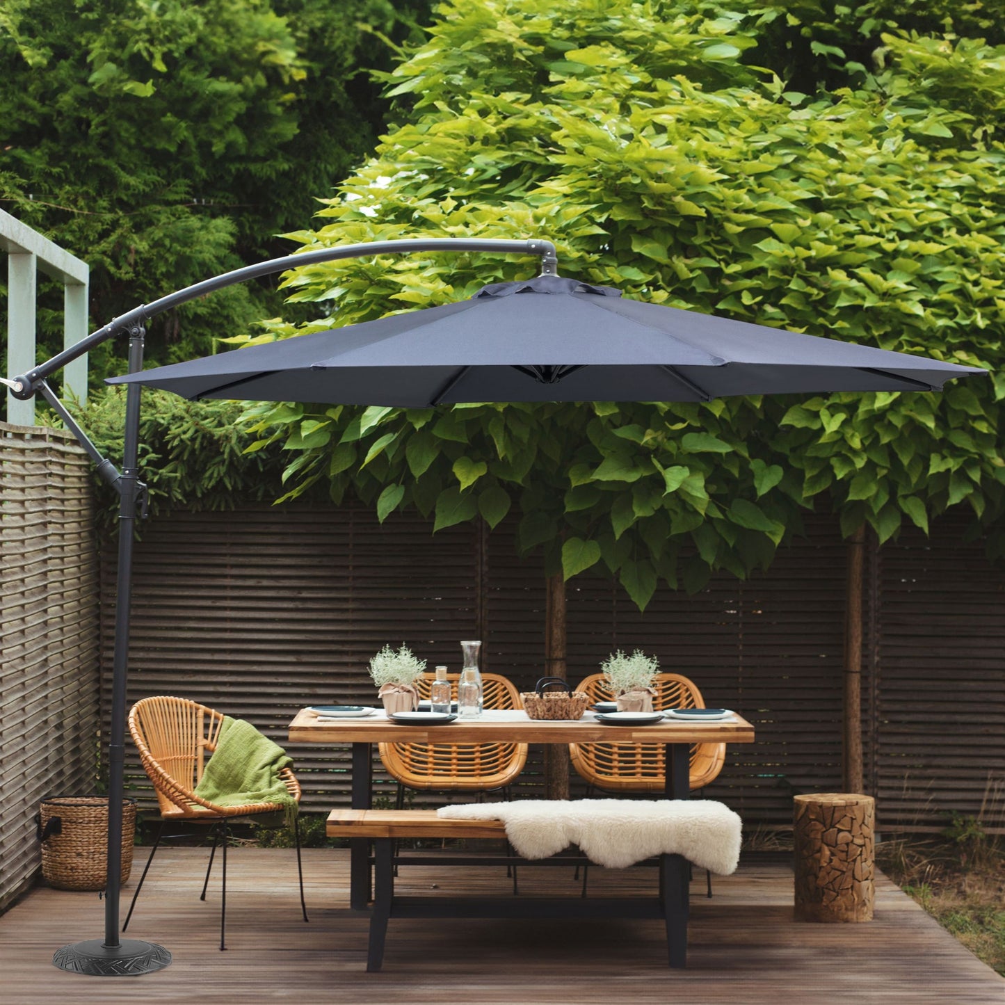 Garden Sun Parasol Grey Fabric 300cm Weather Resistant