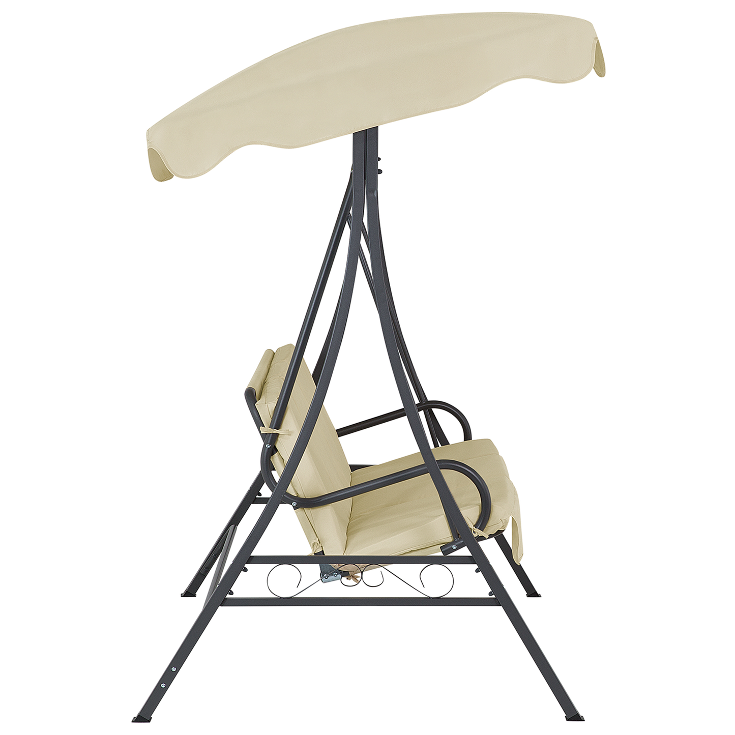 Patio Swing Beige Fabric Powder Coated Steel 3 Seater