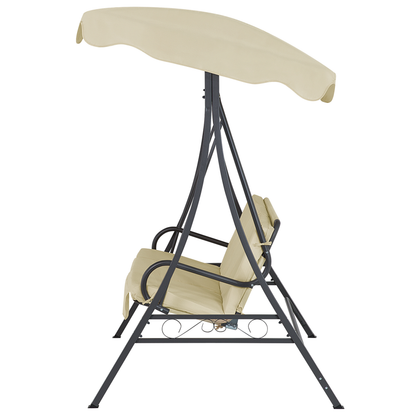 Patio Swing Beige Fabric Powder Coated Steel 3 Seater