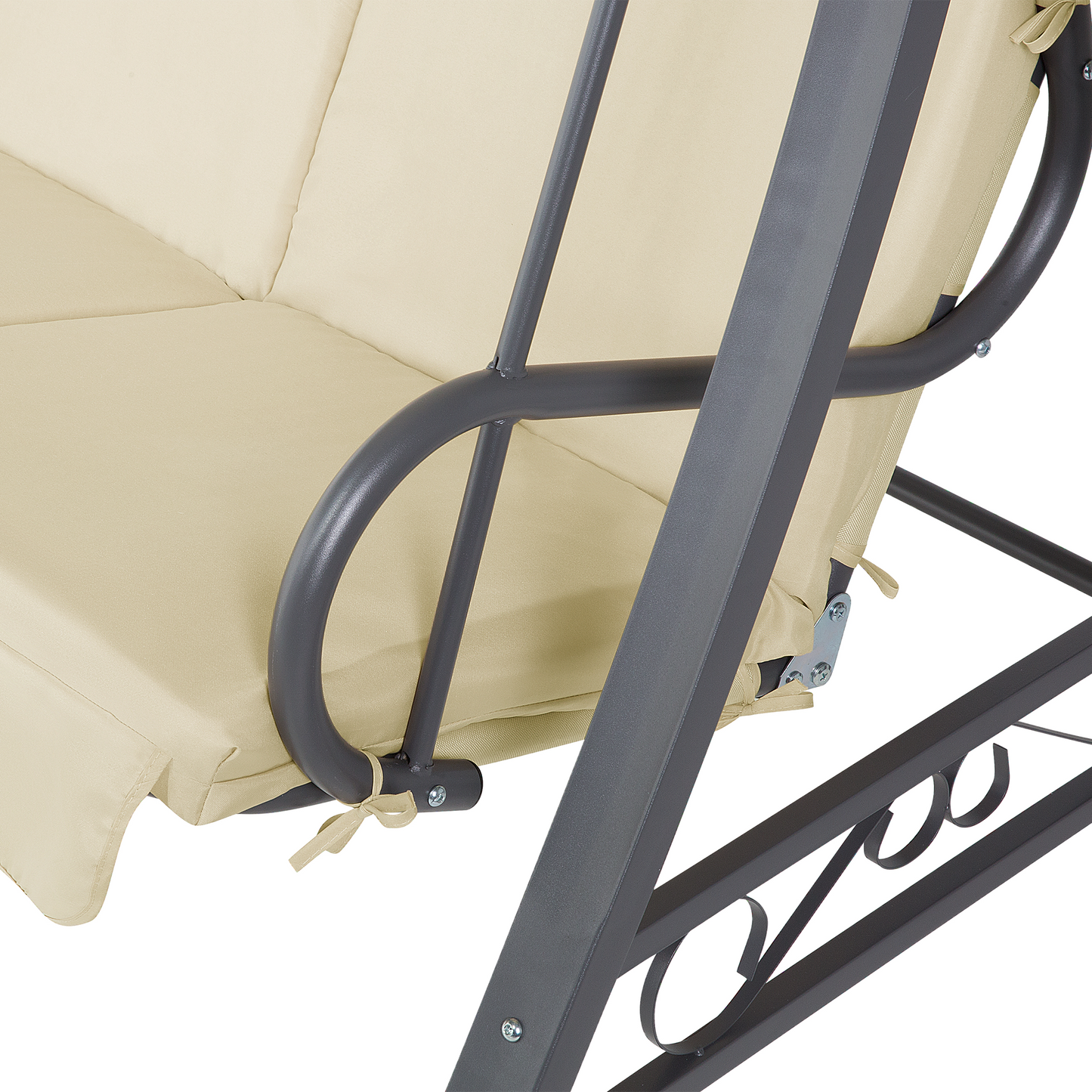 Patio Swing Beige Fabric Powder Coated Steel 3 Seater