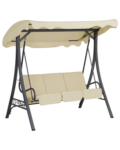 Patio Swing Beige Fabric Powder Coated Steel 3 Seater