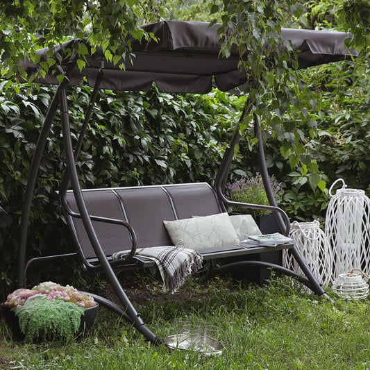 Patio Swing 3 Seater Grey Mesh Steel Frame
